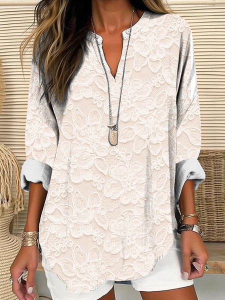 

Shawl Collar Half Sleeve Floral Regular Loose Blouse For Women, As picture, Blouses