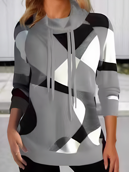 

Women Geometric Turtleneck Printing Vintage Spring/Fall Long Sleeve Sweatshirt, Gray, Sweatshirts & Hoodies