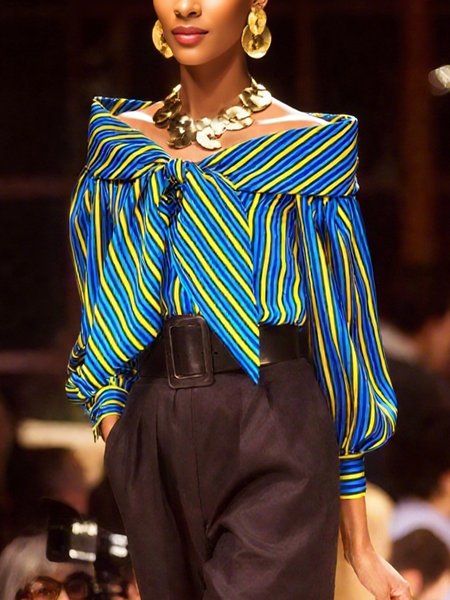 Elegant Striped Bow Off The Shoulder Blouse