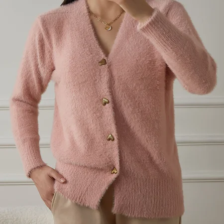 

V Neck Casual Sweater, Pink, Sweaters & Cardigans