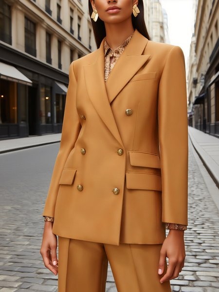 

Urban Buttoned Plain Lapel Collar Blazer, Brown, Blazers