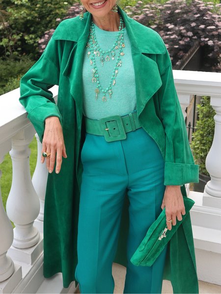 

Urban Plain Lapel Collar Faux Leather Coat, Green, Jackets