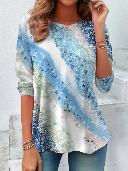 

Vintage Ombre Crew Neck Long Sleeve T-shirt, Blue, T-shirts