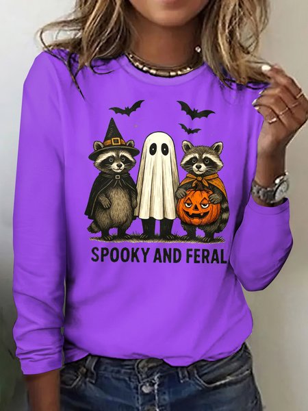 

Vintage Animal Crew Neck Long Sleeve T-shirt, Purple, T-shirts