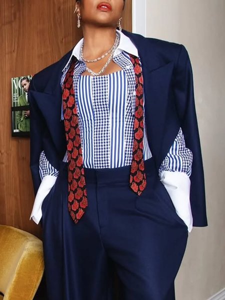 

Urban Plain Lapel Collar Kimono No Shirt, Blue, Kimonos