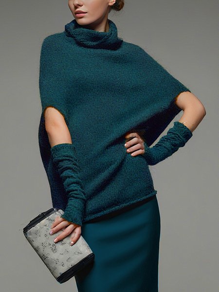 

Urban Plain Turtleneck Raglan Sleeve Sweater, As picture, Pullovers