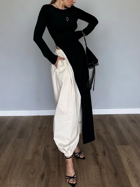 

Urban Plain Side-Slit Crew Neck Blouse, Black, Blouses and Shirts