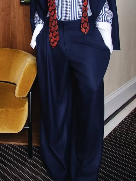 

Urban Plain Wide Leg Pants, Blue, Pants