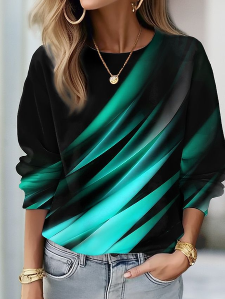 

Women Abstract Crew Neck Printing Casual Spring/Fall Long Sleeve Sweatshirt, Green, Sweatshirts & Hoodies