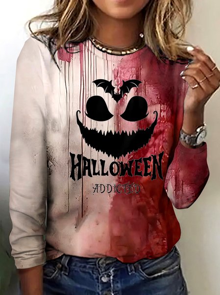 

Vintage Color Block Crew Neck Long Sleeve T-shirt, Red, T-shirts