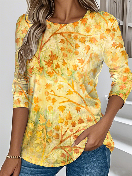 

Women Floral Long Sleeve Tee T-shirt Crew Neck Casual Spring/Fall Top, Color5, T-Shirts