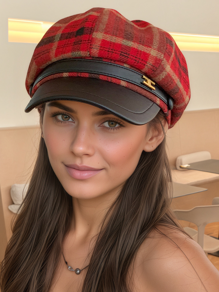 

Plaid baseball cap, Red, Hats
