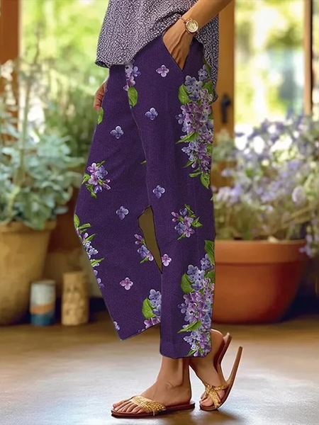 

Women Floral Long Pants Casual Spring/Fall Trousers, Purple, Pants