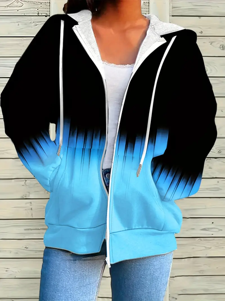 

Women Spring/Fall Outerwear Casual Printing Abstract Long Sleeve Hoodie Jacket, Blue, Coats