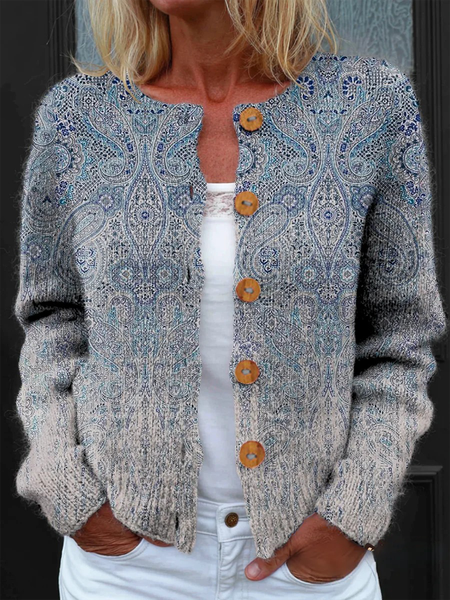 

Women Knitted Floral Long Sleeve Comfy Vintage Cardigan, Color3, Cardigans