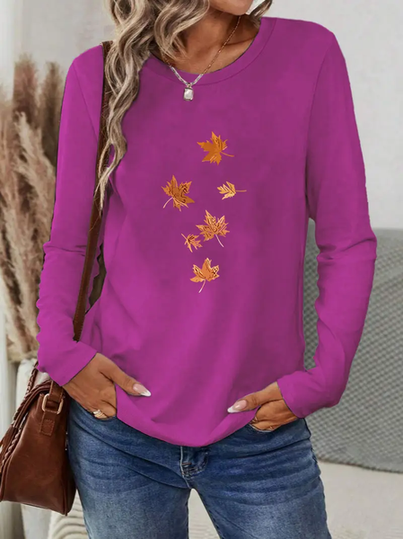 

Women Maple Leaf Long Sleeve Tee T-shirt Crew Neck Printing Casual Spring/Fall Graphic Tee Top, Purple, T-Shirts
