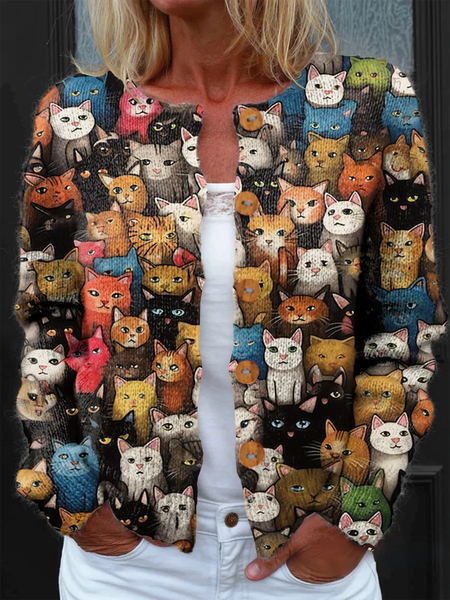 

Women Knitted Animal Long Sleeve Comfy Vintage Cardigan, Color2, Cardigans