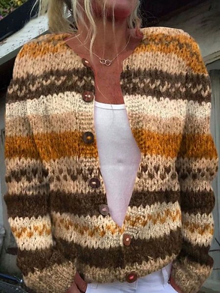

Women Wool/Knitting Striped Long Sleeve Comfy Casual Cardigan, As picture, Sweaters