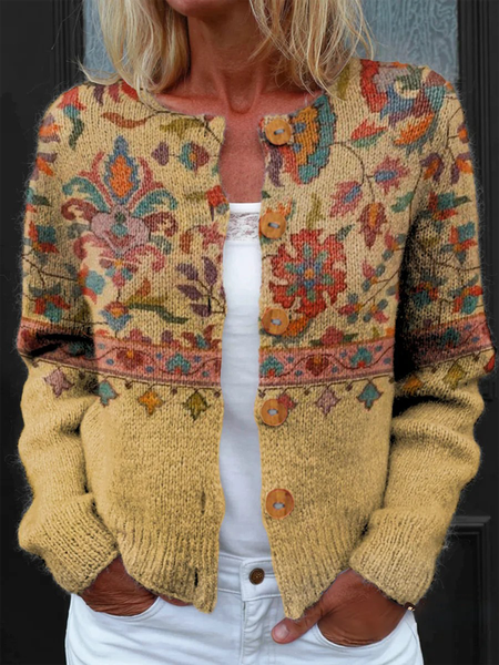 

Women Geometric Vintage Spring/Fall Buttons Knitted Cardigan, Color3, Cardigans