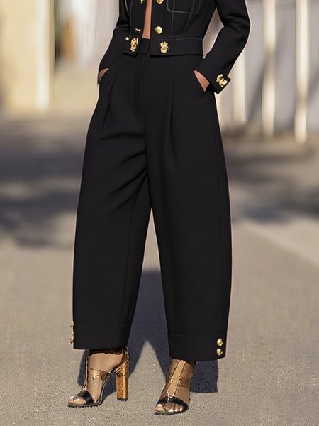

Urban Plain Buttoned Fashion Pants, Black, Pants
