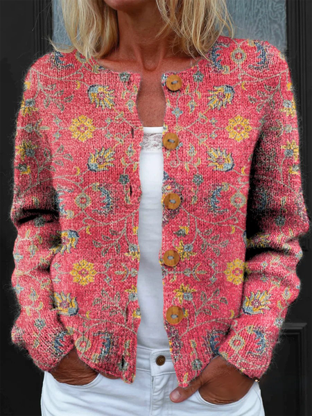 

Women Knitted Geometric Long Sleeve Comfy Vintage Cardigan, Color3, Cardigans