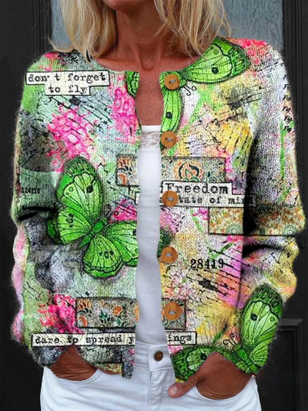 

Women Knitted Geometric Long Sleeve Comfy Vintage Cardigan, Color3, Cardigans