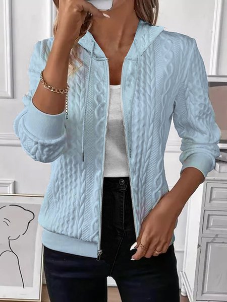 

Women Spring/Fall Outerwear Vintage Jacquard Plain Long Sleeve Hoodie Jacket, Blue, Jackets