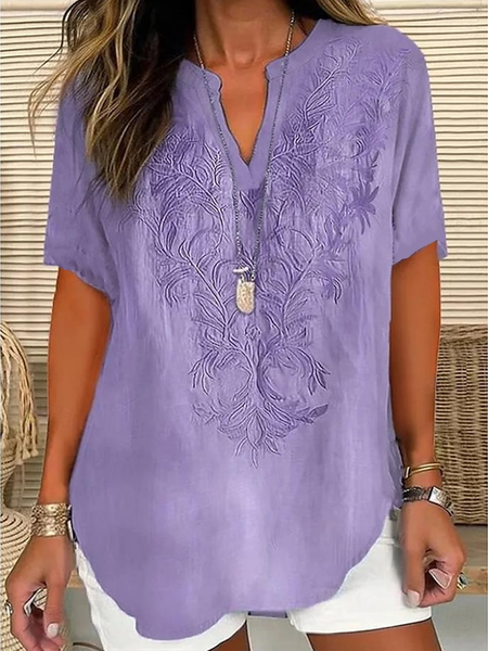 

Shawl Collar Half Sleeve 3D Printing Regular Loose Blouse For Women, As picture, Blouses