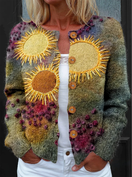 

Women 3D Geometric Print Long Sleeve Comfy Vintage Cardigan, Color3, Cardigans