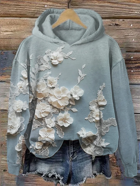 

Women Casual Hoodie 3D Floral Art Print Top, Blue, Hoodies & Sweatshirts
