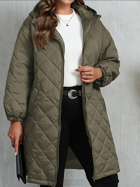 Elegant Quilted Hooded Jacket for Women Zippered Long Sleeves Quilted iacket