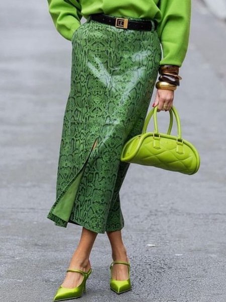 

Urban Slit Animal Print Midi Skirt, Green, Skirts