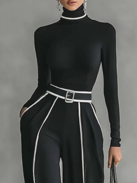 Casual Color Block Turtleneck  T-shirt