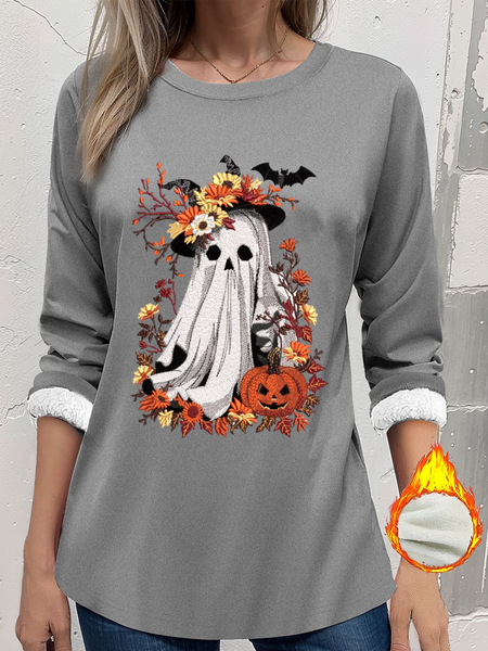 

Halloween Vintage Cute Ghost Prints Crew Neck Holiday Sweatshirt, Gray, Hoodies & Sweatshirts