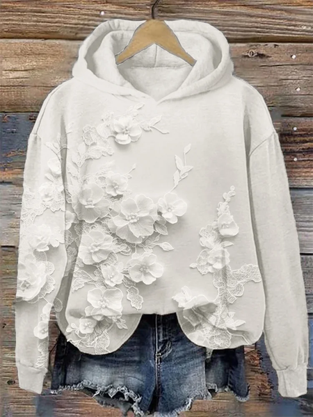 

Women Floral Spring/Fall Printing Long Sleeve Casual Daily Hoodie, White, Sweatshirts & Hoodies