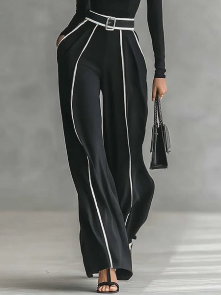 

Urban Color Block Piping Straight Pants, Black, Pants
