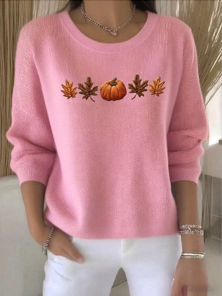

Women Plants Spring/Fall Vintage Long Sleeve Crew Neck Cotton Sweater, Pink, Sweaters