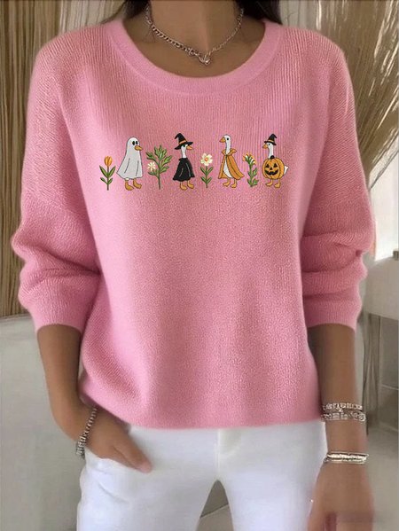 

Women Cotton Plants Long Sleeve Comfy Vintage Sweater, Pink, Sweaters