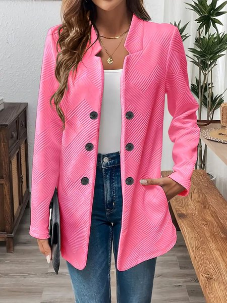 

Women Plain Spring/Fall Outerwear Casual Long Sleeve Stand Collar Mid-long Blazer, Peach, Blazers
