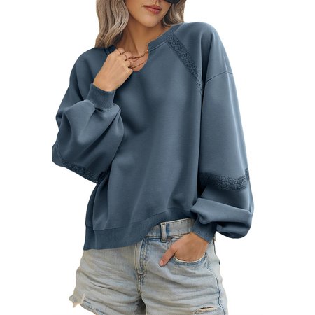 Casual V Neck Color Block Cotton Sweatshirt