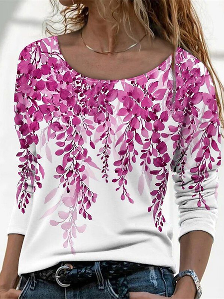 Women Floral Long Sleeve Tee T-shirt Crew Neck Printing Casual Spring/Fall Graphic Tee Top