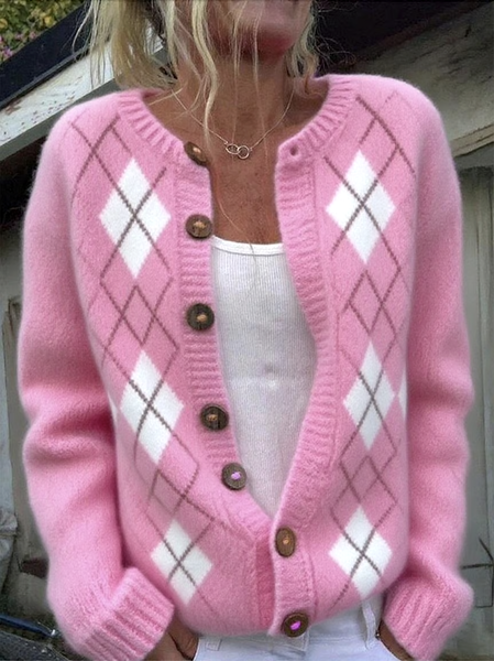 

Women Wool/Knitting Geometric Long Sleeve Comfy Casual Cardigan, Pink, Sweaters