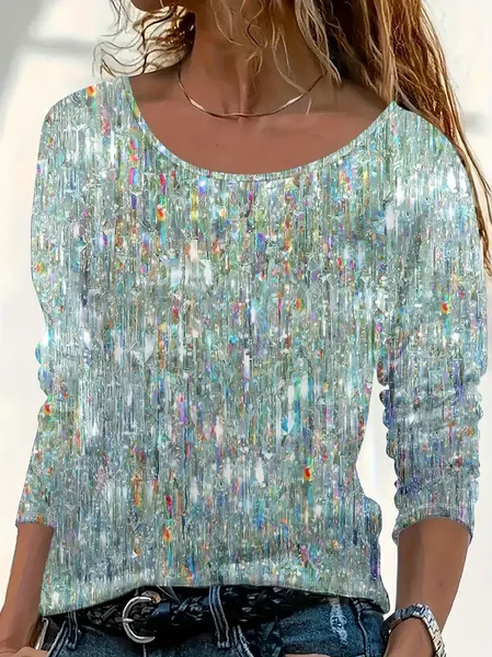 

Women Abstract Long Sleeve Tee T-shirt Crew Neck Printing Casual Spring/Fall Graphic Tee Top, As picture, T-Shirts