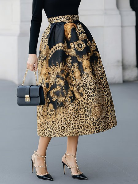 

Urban Printing Leopard Midi Skirt, Brown, Skirts