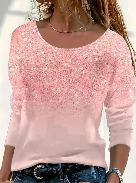 

Women Abstract Long Sleeve Tee T-shirt Crew Neck Printing Casual Spring/Fall Graphic Tee Top, Pink, T-Shirts