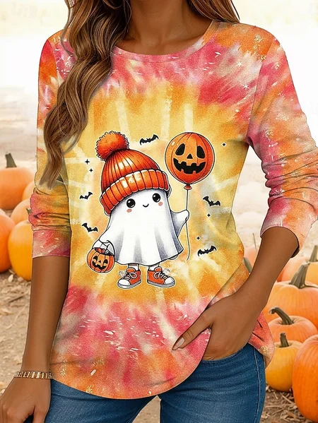 

Casual Tie-Dye Pattern Crew Neck Long Sleeve T-shirt, As picture, T-shirts