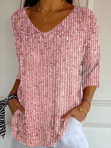 

Women Abstract Three Quarter Sleeve Tee T-shirt V Neck Printing Casual Spring/Fall Graphic Tee Top, Pink, T-Shirts