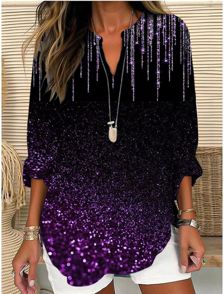 

Shawl Collar Half Sleeve Striped Regular Loose Blouse For Women, As picture, Blouses