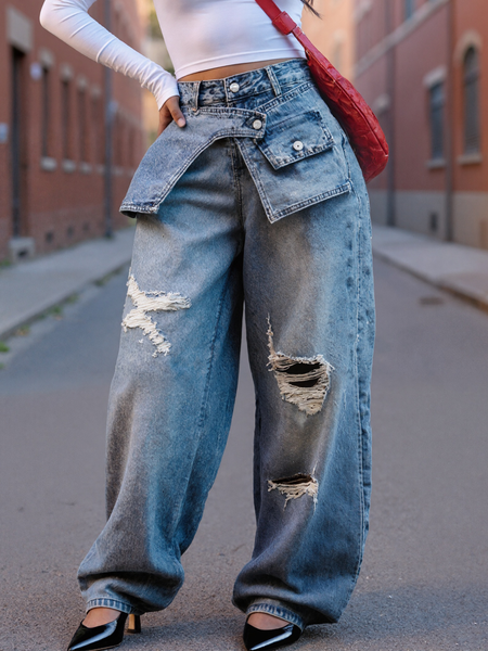 

Casual Asymmetric Jeans, Denim blue, Jeans