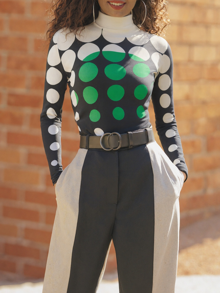 

Urban Abstract Polka Dots Printing Stand Collar T-shirt, As picture, Tees